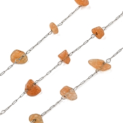 Красный Авантюрин 304 нержавеющая сталь с натуральным красным авантюрином в виде звеньевой цепи, пайки, с катушкой, цвет нержавеющей стали, 3.5~10x1.5~7x1.5~4.5 мм