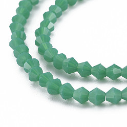 Green Opaque Solid Color Glass Beads Strands, Imitation Jade, Faceted, Bicone, Green, 4.5x4mm, Hole: 1mm, about 92~96pcs/strand, 13.78~14.37 inch