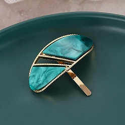 Teal Alloy Bobby Pins, with Cellulose Acetate(Resin) Ornament, Ponytail Hook for Women Girls, Oval, Teal, 35x45mm