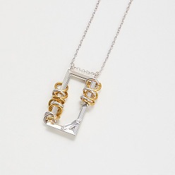 Platinum & Golden 304 Stainless Steel Rectangle Frame with Ring Pendant Necklaces for Women, Platinum & Golden, 17.72 inch(45cm)