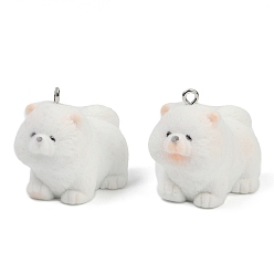 Белый Кулоны из флокированной смолы, собака, с железной платиной петлей, белые, 28x19x34 мм, отверстие : 2 мм