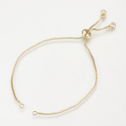 Real 18K Gold Plated Brass Slider Bracelets Making, with Cubic Zirconia, Box Chains, Long-Lasting Plated, Real 18K Gold Plated, Single Chain Length: about 11.5~12cm