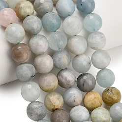 Aquamarine Natural Aquamarine Beads Strands, Round, Faceted, 12~12.5mm, Hole: 1mm, about 33pcs/strand, 15.55~15.75''(39.5~40cm)