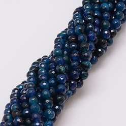 Морской Синий Натуральные полосатые агатовые / полосатые агатовые нити, окрашенные, граненые, круглые, Marine Blue, 6 мм, отверстие : 1 мм, около 56~58 шт / нитка, 14 дюйм