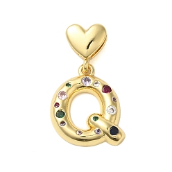 Letter Q Покрытие стойки латунь микро паве прозрачные перданты из кубического циркония, без кадмия и без свинца, долговечный, реальный 18 k позолоченный, Буква Q, 31 мм, Кулон : 21x19x4 мм, отверстие : 6x3 мм