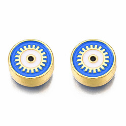 Озёрно--синий Стойки обшивки сплава эмали подвески, золотой свет, без кадмия, без никеля и без свинца, плоские круглые с сглаза, Плут синий, 12x4.5 мм, отверстие : 2 мм
