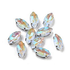 Свет Сапфира Мокко флуоресцентный(ми) конский глаз, пришитый стразами, многожильных ссылки, с настройками латуни, аксессуары для одежды, света сапфир, 12x6x4~5 мм, отверстие : 1 мм