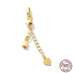 Настоящее золото 18K 925 удлинитель цепи из стерлингового серебра, концевые цепочки с застежками-караками и концами шнура, вкладки цепочки сердечек, с печатью s925, реальный 18 k позолоченный, 23.5 мм