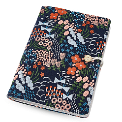 Prussian Blue Linen Loose-leaf Planner Notebook Cover, Binder Cover, Rectangle with Flower Pattern, Prussian Blue, 235x170x29mm
