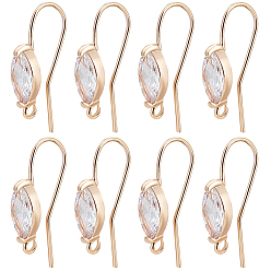 Настоящее золото 18K 20 шт латунные серьги крючки, провод уха, с кубическим цирконием и горизонтальной петлей, лошадиный глаз , без никеля , реальный 18 k позолоченный, 21~23x14~17x5 мм, отверстие : 1.5 мм