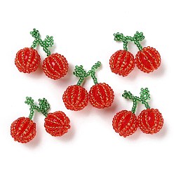 Красный Подвески из стекла и бисера, черри прелести, красные, 24~25x24~25x13~13.5 мм, отверстие : 1.6~2 мм