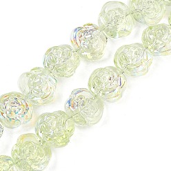 Светлый Золото-желтый Стеклянные бусины с гальваническим покрытием , цветок, с покрытием AB цвета, светлый золотарник желтый, 12.5x14x8.5 мм, отверстие : 1 мм, около 50~51 шт / нитка, 23.46''~23.86'' (59.6~60.6 см)