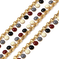 Разноцветный 304 плоские круглозвенные цепи из нержавеющей стали, с эмалью, стойки покрытие, долговечный, ионное покрытие (ip), несварные, с катушкой, реальный 18 k позолоченный, красочный, 6x4.5x1.3 мм