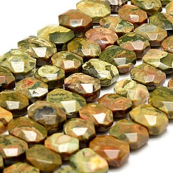 Rhyolite Jasper Natural Rhyolite Jasper Beads Strands, Faceted, Rectangle, 10~12x13~16x5~8mm, Hole: 1mm, about 33~38pcs/strand, 15.3~15.7 inch(39~40cm)