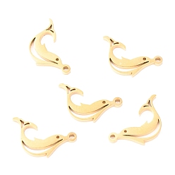 Золотой 304 подвески из нержавеющей стали, лазерная резка, дельфин, золотые, 15x7.5x1.1 мм, отверстие : 1 мм