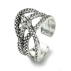 Antique Silver Snake Alloy Open Cuff Rings, Lead Free & Cadmium Free, Antique Silver, 15mm, Inner Diameter: Adjustable