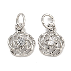 Платина Покрытие стойки латунь микропаве прозрачные кубические циркониевые подвески, без свинца и без кадмия, долговечный, цветок, платина, 10.5x8x3.5 мм, отверстие : 3.5 мм
