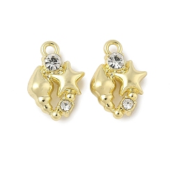 Морская звезда Подвески из сплава и страза, стойки покрытие, без свинца и без кадмия, золотые, морская звезда, 15x11x4.5 мм, отверстие : 1.6 мм