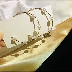 Кремово-белый Модные круглые серьги-гвоздики из искусственного жемчуга, золотые, кремово-белые, 50 мм