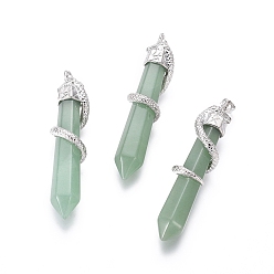 Зеленый Авантюрин Естественный зеленый авантюрин большие кулоны, с латунной фурнитурой , змея с бриллиантом, Платиновый металл, 60x12 мм, отверстие : 5x7 мм