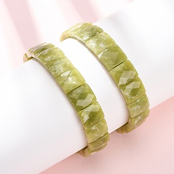 Лимонный Нефрит Натуральные браслеты из лимонного нефрита с гранеными бусинами, эластичные, для женщин., прямоугольные, бусины : 13x11x5~5.5 мм, внутренний диаметр: 2.32 дюйм (5.9 см)