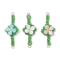 (52) Непрозрачная лаванда 3 шт. 3 цвета ацетат целлюлозы (смола) и стеклянные бусины в виде цветочков подвески-соединители, золотые, разноцветные, 38x17.5x7.5~8 мм, отверстие : 3 мм, 1 шт / цвет