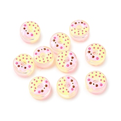 Лавандовый румянец Прозрачные стеклянные эмалевые бусины, бусины ручной работы, пончик, лавандовый румянец, 15x9 мм, отверстие : 1.2 мм