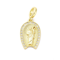 Настоящее золото 16K Латунные микро-паве кубические цирконии святые европейские подвески-шармы, Подвески с большими отверстиями, без кадмия и без свинца, реальный 16 k позолоченный, 28.5 мм, отверстие : 4.2 мм