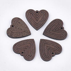 Coconut Brown Wenge Wood Pendants, Undyed, Heart, Coconut Brown, 29x29x3mm, Hole: 2mm