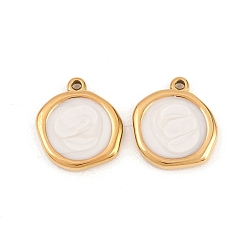 Белый 304 нержавеющей стальной эмали подвески, плоские круглые прелести, ионное покрытие (ip), реальный 18 k позолоченный, белые, 17.5x16.5x3 мм, отверстие : 1.6 мм