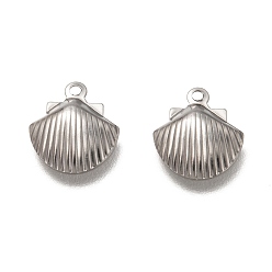Stainless Steel Color Non-Tarnish 304 Stainless Steel Charms, Scallop Shape, Stainless Steel Color, 12x10.5x2.5mm, Hole: 1.2mm