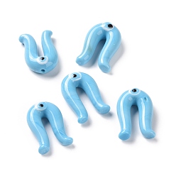 Light Sky Blue Handmade Evil Eye Lampwork Beads, Half Drilled, Arch, Horseshoe, Light Sky Blue, 27x18x9.5mm, Hole: 1.5mm