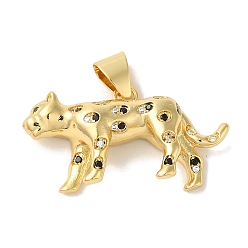 Настоящее золото 18K Обшивка стойки латунь микропаве кулоны с черным фианитом, без кадмия и без свинца, долговечный, леопард, реальный 18 k позолоченный, 21x37.5x8.5 мм, отверстие : 8x5 мм