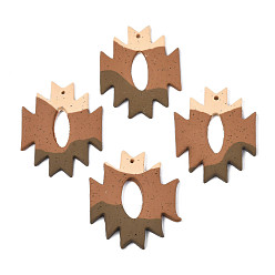 Coffee Handmade Polymer Clay Pendants, Razor Blade Shape, Coffee, 40x32.5x2.5~3.5mm, Hole: 1.8mm