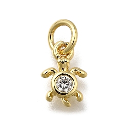 Real 18K Gold Plated Brass Micro Pave Cubic Zirconia Pendants, Tortoise Charms, Long-Lasting Plated, Rack Plating, Lead Free & Cadmium Free, with Jump Ring, Real 18K Gold Plated, 9.5x6.5x2mm, Hole: 3.5mm