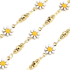 Белый Латунные цепи с цветочными звеньями, с эмалью, без кадмия, без никеля и без свинца, реальный 18 k позолоченный, пайки, с катушкой, белые, 12.5x7.5x2 мм