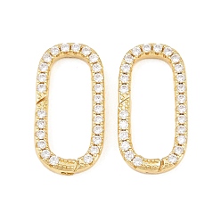 Настоящее золото 18K Овальные латунные кольца с микропаве из прозрачного кубического циркония с пружинным затвором, долговечный, стойки покрытие, без свинца и без кадмия, реальный 18 k позолоченный, 25.5x13x3.5 мм