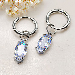 Нержавеющая Сталь Цвет 304 серьги-кольца из нержавеющей стали с прозрачным кубическим цирконием, лошадиный глаз , цвет нержавеющей стали, 21.2 мм