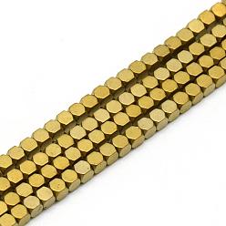 Golden Plated Electroplate Non-magnetic Synthetic Hematite Beads Strands, Faceted, Matte, Cube, Golden Plated, 2x2x2mm, Hole: 1mm, about 193pcs/strand, 15.7 inch