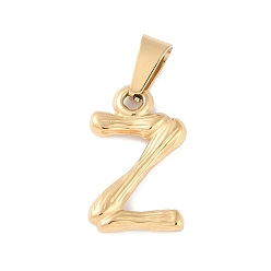 Letter Z 304 Stainless Steel Pendants, Bamboo Style, Letter, Golden Color, Letter.Z, 18x11.5x3mm, Hole: 3x7mm