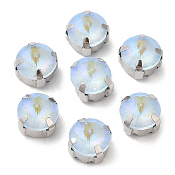 Свет Сапфира Мокко флуоресцентный(ми) плоский круглый пришитый страз, многожильных ссылки, с настройками латуни, аксессуары для одежды, света сапфир, 9x6.5 мм, отверстие : 1 мм