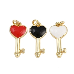 (52) Непрозрачная лаванда Латунь эмаль подвески, ключ в форме сердца, реальный 18 k позолоченный, стойки покрытие, долговечный, без кадмия и без свинца, с целью перехода в кольце, разноцветные, 17x8.5x2 мм, отверстие : 2 мм