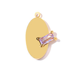 Настоящее золото 18K Подвески из кубического циркония из нержавеющей стали, ионное покрытие (ip), овальные амулеты, фиолетовые, зеркальная полировка, реальный 18 k позолоченный, 19x13 мм, отверстие : 1.4 мм