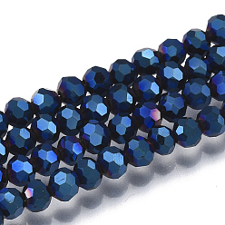 со Синим Покрытием Гальванические стеклянные бусины, граненые, круглые, с покрытием синим, 3 мм, отверстие : 0.5 мм, около 158~160 шт / нитка, 19.29~19.69 дюйм (49~50 см)