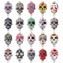 (52) Непрозрачная лаванда 40шт 20 стили подвески из эмали из сплава Синко де Майо, ссылки на сахарный череп, платина, разноцветные, 26x14 мм, отверстие : 1.8 мм, 2 шт / стиль
