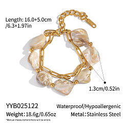 Настоящее золото 18K Браслеты из натуральных ракушек с бусинами 304 из нержавеющей стали 2, цвет морской раковины, реальный 18 k позолоченный, 6-1/4 дюйм (16 см)