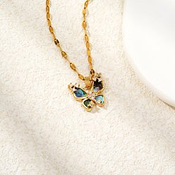 Золотой Модные латунные ожерелья с подвеской в виде бабочки из прозрачного кубического циркония, с Пауа оболочке, золотые, 15.75 дюйм (40 см)