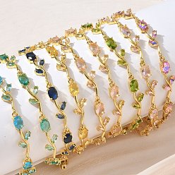 Color mezclado Pulseras de eslabones de flores de latón y cristal, chapado en rack, larga duración plateado, sin plomo y el cadmio, real 18 k chapado en oro, color mezclado, 8.11 pulgada (20.6 cm)