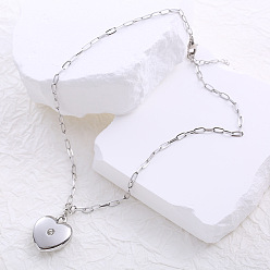 Нержавеющая Сталь Цвет Ожерелья из нержавеющей стали с подвеской в виде сердца из кристаллов и страз для женщин, цвет нержавеющей стали