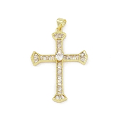 Cross Латунные микро проложить кубического циркония подвески, без свинца и без кадмия, долговечный, стойки покрытие, реальный 18 k позолоченный, крестик, 39x27.5x4.5 мм, отверстие : 3.5x4.5 мм